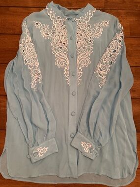 NWT vintage Bob Mackie Wearable Art 100% silk blouse with embroidered accents.